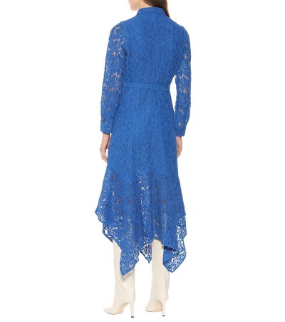 Shop Ganni Cotton-blend Asymmetric Lace Dress In Blue