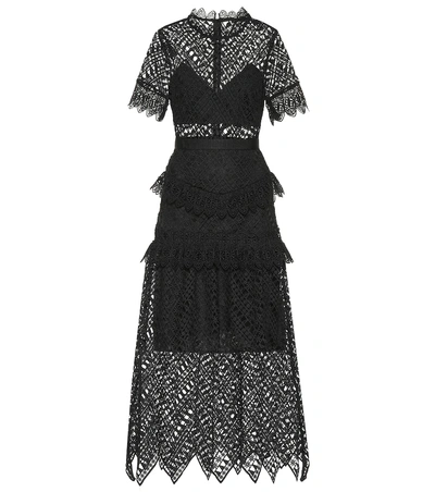 Shop Self-portrait Lace Midi Dress In Black