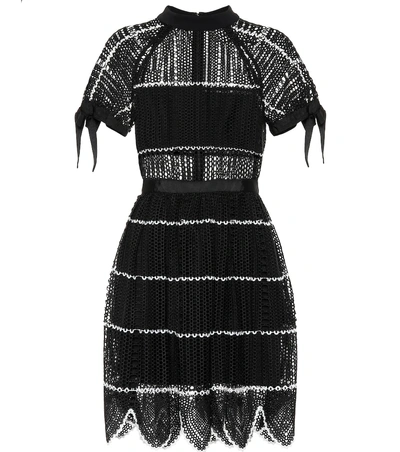 Shop Self-portrait Scalloped Crochet Minidress In Black