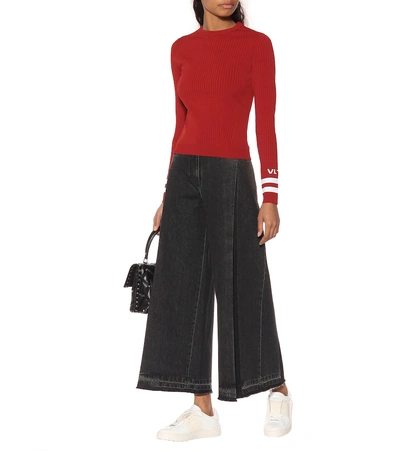 Shop Valentino Ribbed Knit Sweater In Red