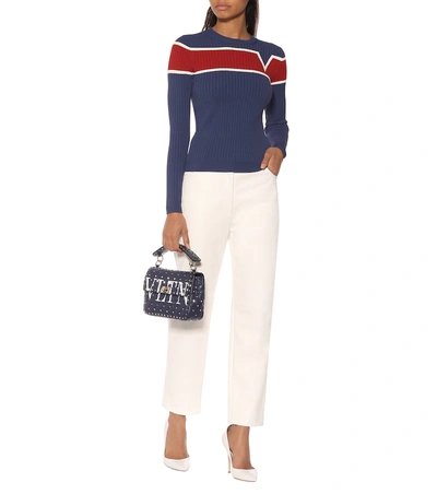 Shop Valentino Ribbed Knit Sweater In Blue