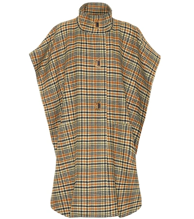 Shop Burberry Checked Wool And Cashmere Cape In Yellow