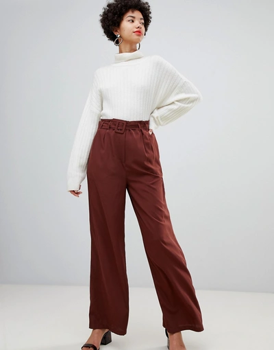 Shop Vero Moda Belted High Waist Wideleg Pants-brown