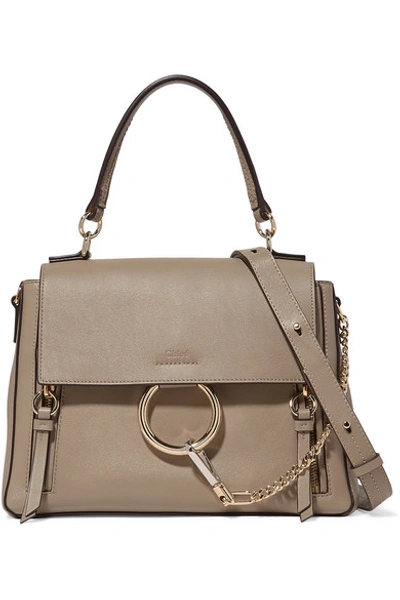 Shop Chloé Faye Day Large Leather And Suede Shoulder Bag In Gray