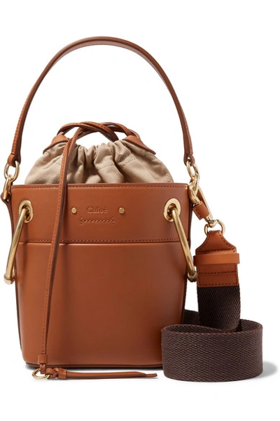 Shop Chloé Roy Mini Leather Bucket Bag In Light Brown