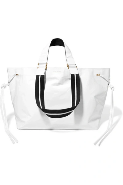 Shop Isabel Marant Wardy Canvas-trimmed Textured-leather Tote In White