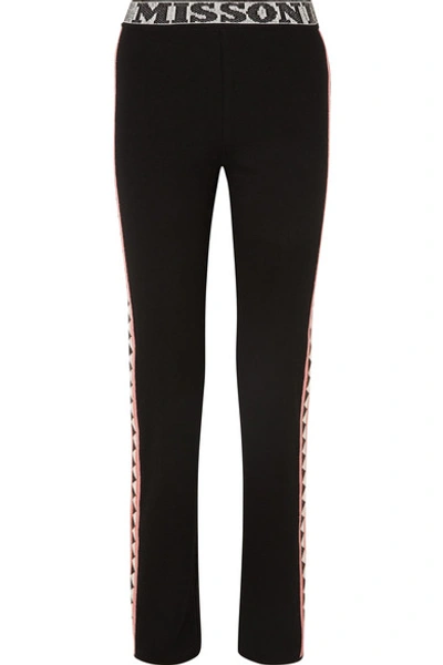 Shop Missoni Intarsia Wool-blend Straight-leg Pants In Black