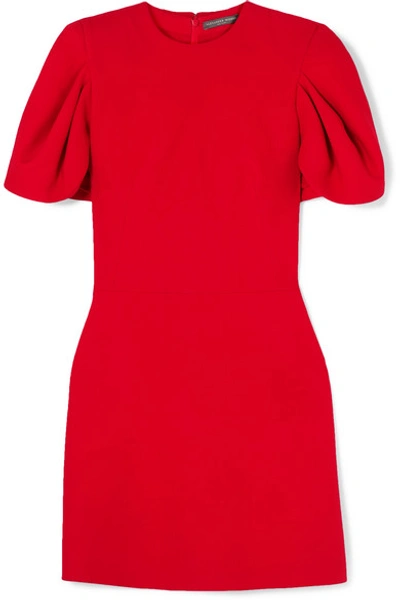 Shop Alexander Mcqueen Cape-effect Wool-blend Crepe Mini Dress In Red