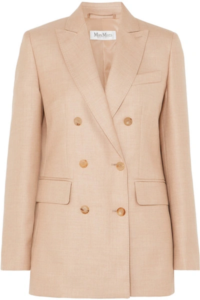 Shop Max Mara Double-breasted Camel Hair And Silk-blend Blazer In Sand