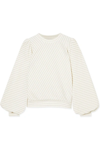 Shop Ganni Metallic Striped Cotton-blend Velour Sweatshirt In White