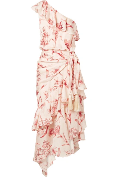 Shop Johanna Ortiz The Inamorado One-shoulder Floral-print Silk-georgette Midi Dress In Blush