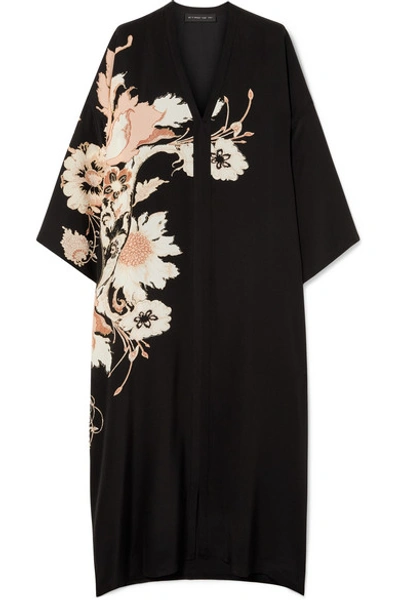 Shop Etro Floral-print Silk Crepe De Chine Midi Dress In Black