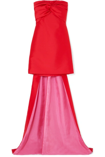 Shop Reem Acra Strapless Twist-front Satin Mini Dress In Red