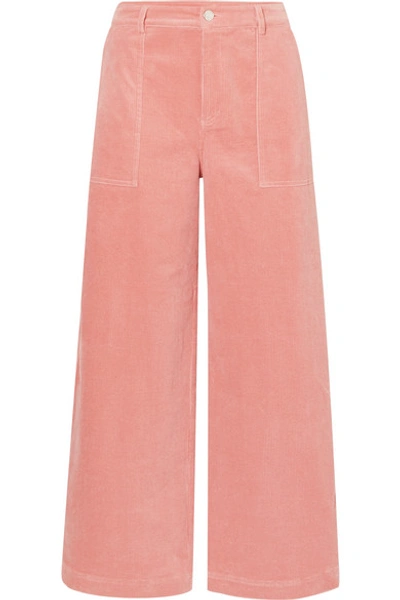 Shop Ganni Cotton-blend Corduroy Wide-leg Pants In Blush