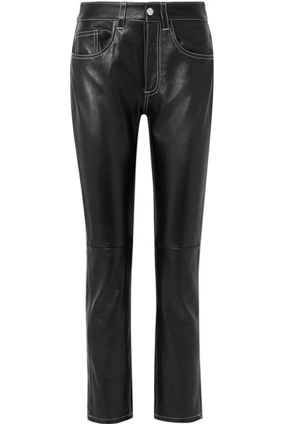 Shop Mm6 Maison Margiela Leather Straight-leg Pants In Black