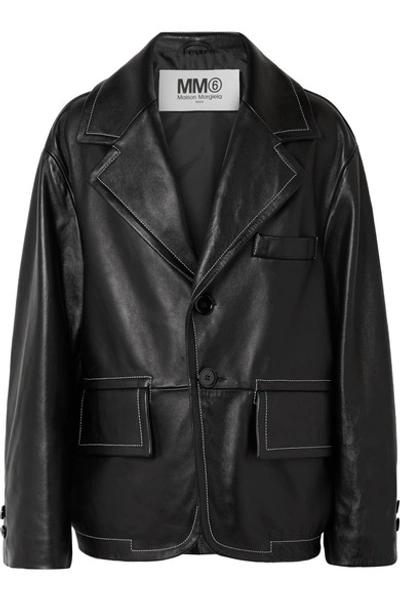 Shop Mm6 Maison Margiela Oversized Leather Jacket In Black