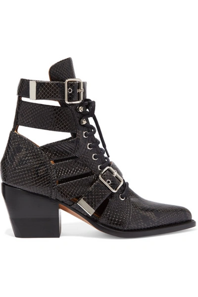 Shop Chloé Rylee Cutout Snake-effect Leather Ankle Boots In Charcoal