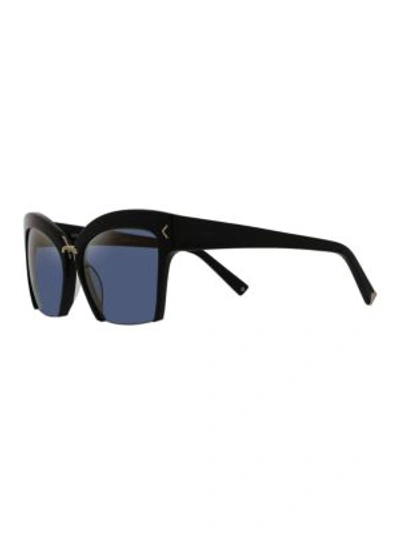 Shop Oscar De La Renta 55mm Blunt Semi Rim Cat-eye Sunglasses In Black