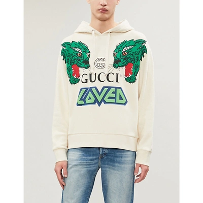 Shop Gucci Tiger-print Cotton-jersey Hoody In Cream