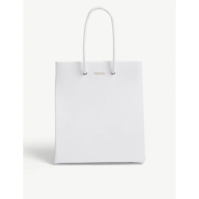 Shop Medea White Small Leather Box Tote Bag