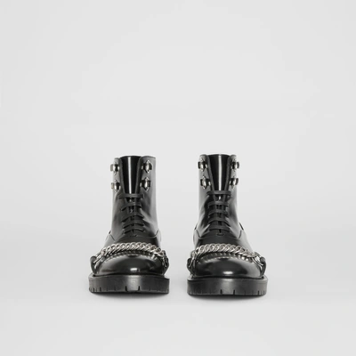 Shop Burberry Link Detail Leather Lace-up Ankle Boots In Black