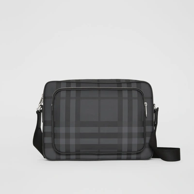 Shop Burberry London Check Messenger Bag In Charcoal/black