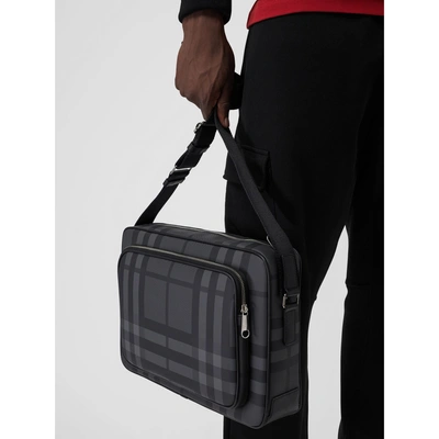 Shop Burberry London Check Messenger Bag In Charcoal/black