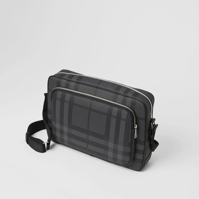 Shop Burberry London Check Messenger Bag In Charcoal/black