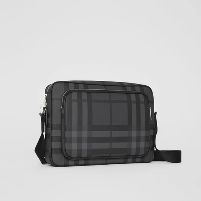 Shop Burberry London Check Messenger Bag In Charcoal/black