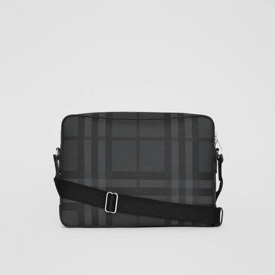 Shop Burberry London Check Messenger Bag In Charcoal/black