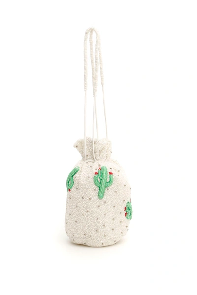 Shop Ganni Monticello Bucket Bag In Egret Cactus|bianco