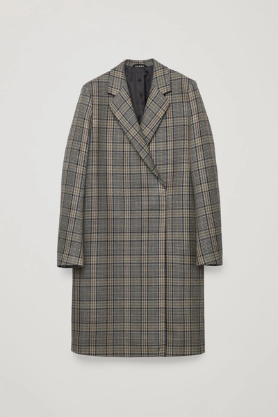 Shop Cos Check Double-breasted Wool Coat In Beige