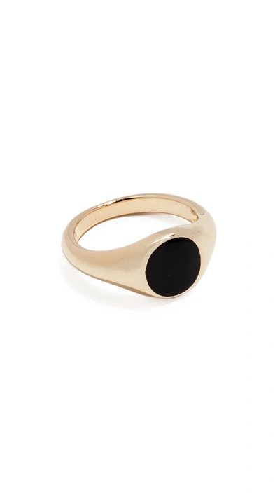 Shop Jennifer Zeuner Jewelry Small Cameron Enamel Ring In Yellow Gold/black