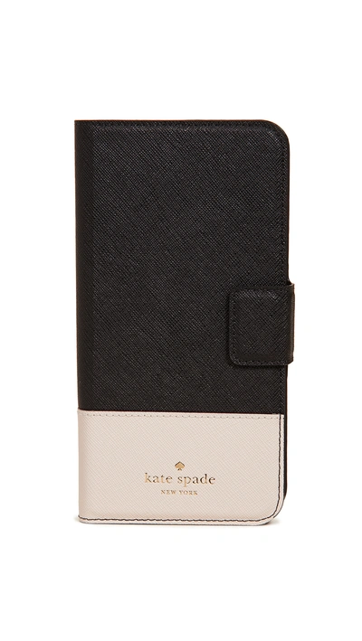 Shop Kate Spade Leather Wrap Folio Iphone 7 Plus / 8 Plus Case In Black/tusk