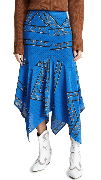 Shop Ganni Sandwashed Silk Skirt In Lapis Blue