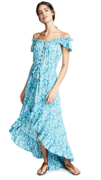 Shop Tiare Hawaii Rose Long Dress In Stained Floral Tosca