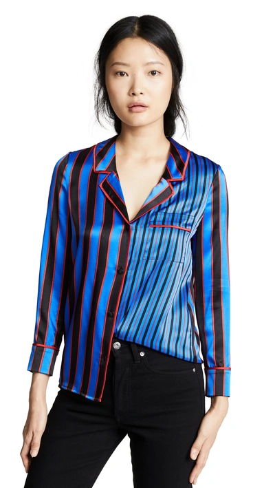 Shop Alice And Olivia Keir Piped Pajama Top In Tricolor Pinstripe Black/multi