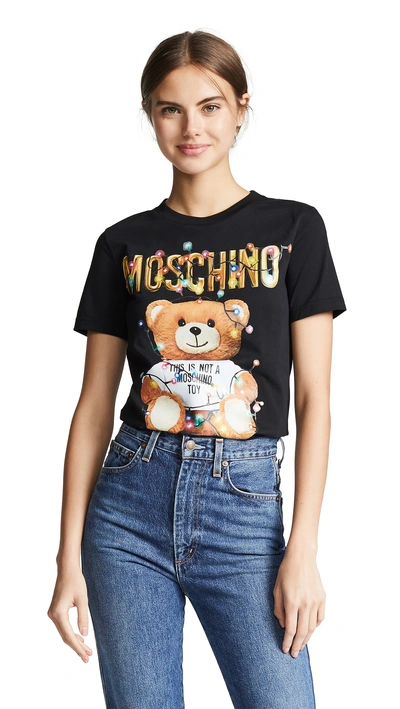 Shop Moschino Christmas Lights Bear T-shirt In Black