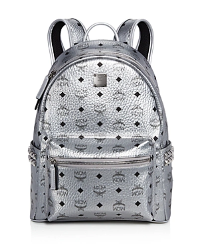 Shop Mcm Stark Metallic Studded Backpack In Berlin Silver/silver