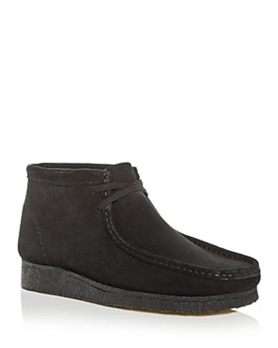 Shop Clarks Men's Wallabee Leather Chukka Boots In Black Suede