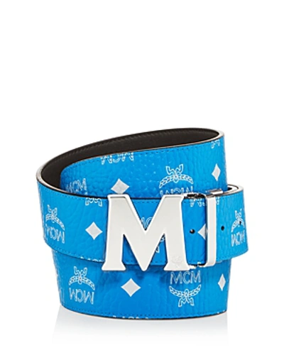 Shop Mcm Visetos Logo Monogram Reversible Belt In Blue