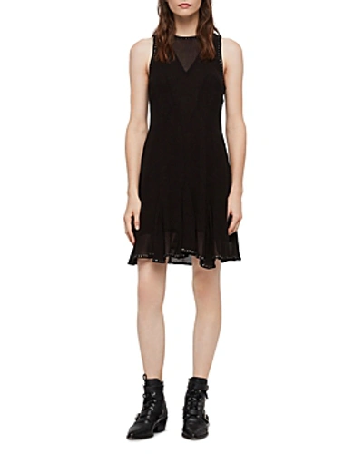 Shop Allsaints Eleanor Sequin-trim Dress In Black