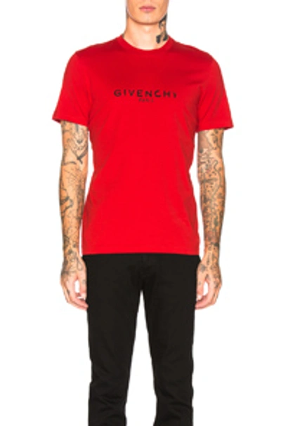 Shop Givenchy Distressed Logo Tee In Red In Bright Red