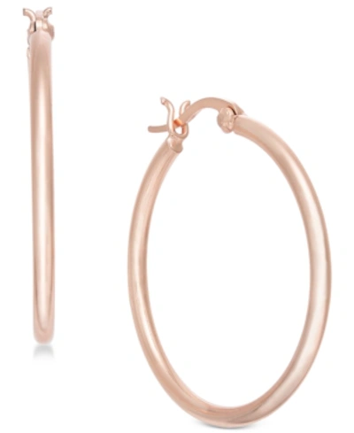 Shop Essentials Silver Plated Polished Tube Medium Hoop Earrings In Rose Gold