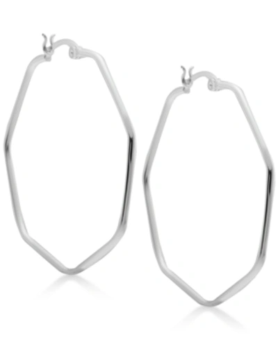Shop Essentials Hexagon Large Medium Hoop Earrings In Silver-plate