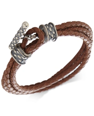 Shop Degs & Sal Men's Leather Toggle Double Wrap Bracelet In Sterling Silver In Saddle