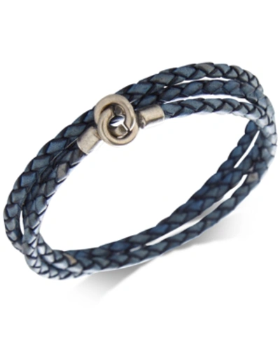 Shop Degs & Sal Men's Woven Leather Wrap Bracelet In Blue