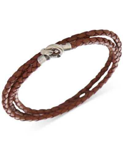 Shop Degs & Sal Men's Woven Leather Wrap Bracelet In Saddle