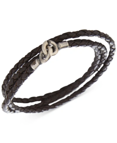 Shop Degs & Sal Men's Woven Leather Wrap Bracelet In Dark Brown