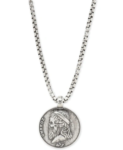 Shop Degs & Sal Men's Greek Skull Coin 24" Pendant Necklace In Sterling Silver